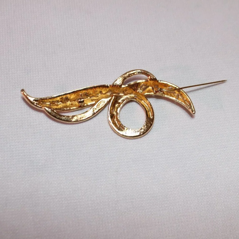 Avon Silver and Gold Tone Swirl Brooch with Rhinestones
